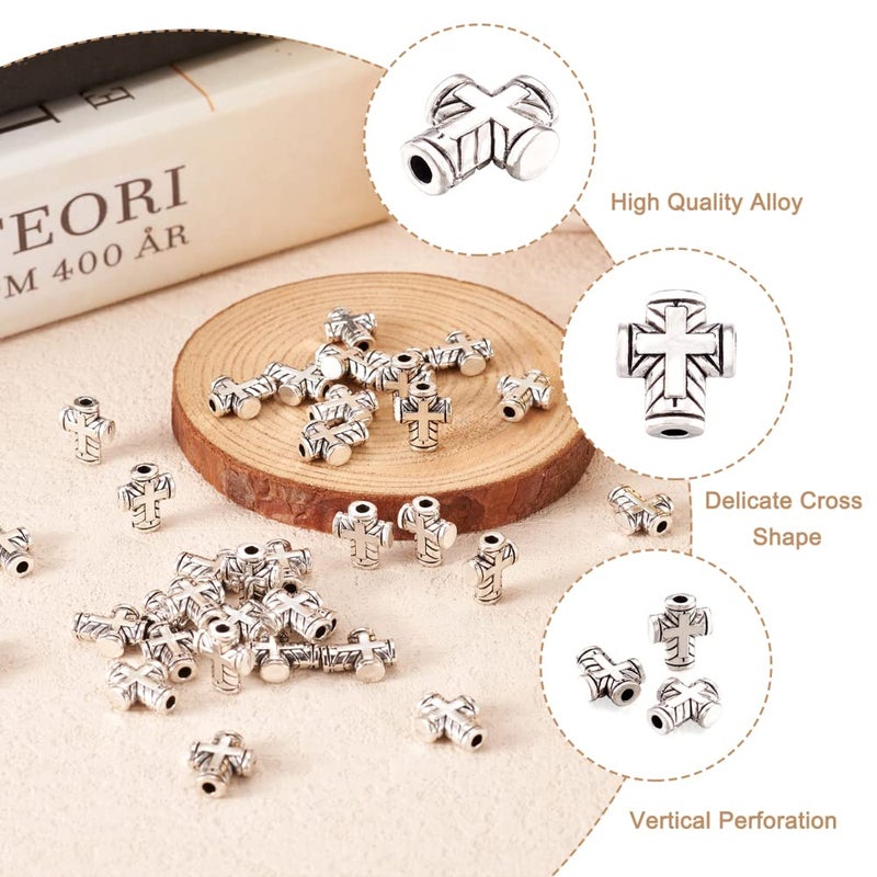 Craftdady 100Pcs Antique Silver Tiny Cross Spacer Beads 10x8mm Tibetan Metal Crucifix Cross Holy Charm Beads for Jewelry Maing Hole: 2mm - Image 3